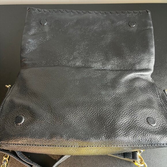 Tory Burch Whipstitch Pebbled Leather Foldover Crossbody Bag - Black - Preowned - Picture 5 of 8